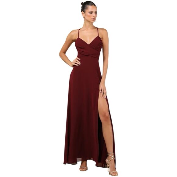 Lulus Event Ready Maxi Dress Womens XL Backless Lace Up Chiffon Slit Formal NWOT - Picture 1 of 7